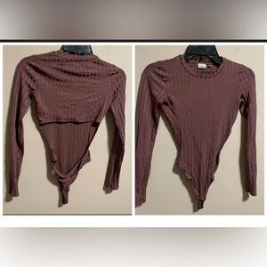 Aritzia Wilfred Mauve Maincy Open Back Backless Long Sleeve Bodysuit Size XS